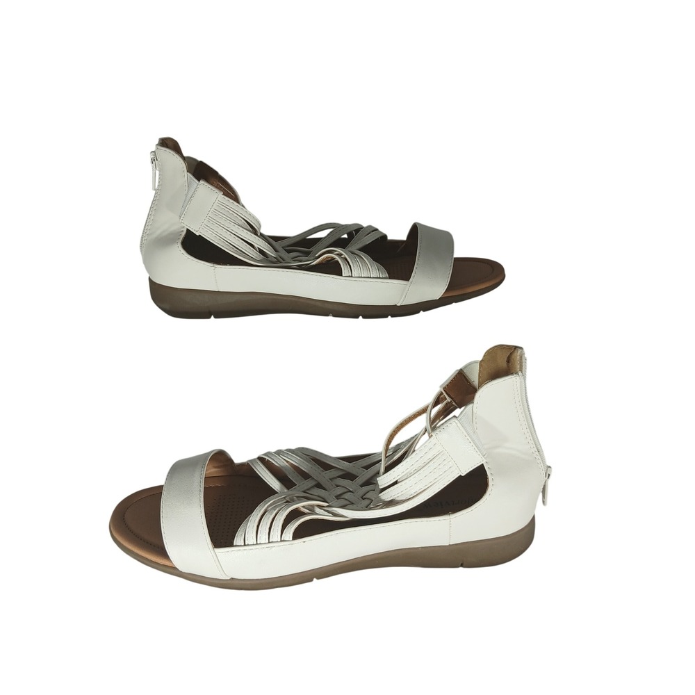 Comfortview Alicia Sandals 10WW White Strappy Back Zip Flat Gladiator Comfort